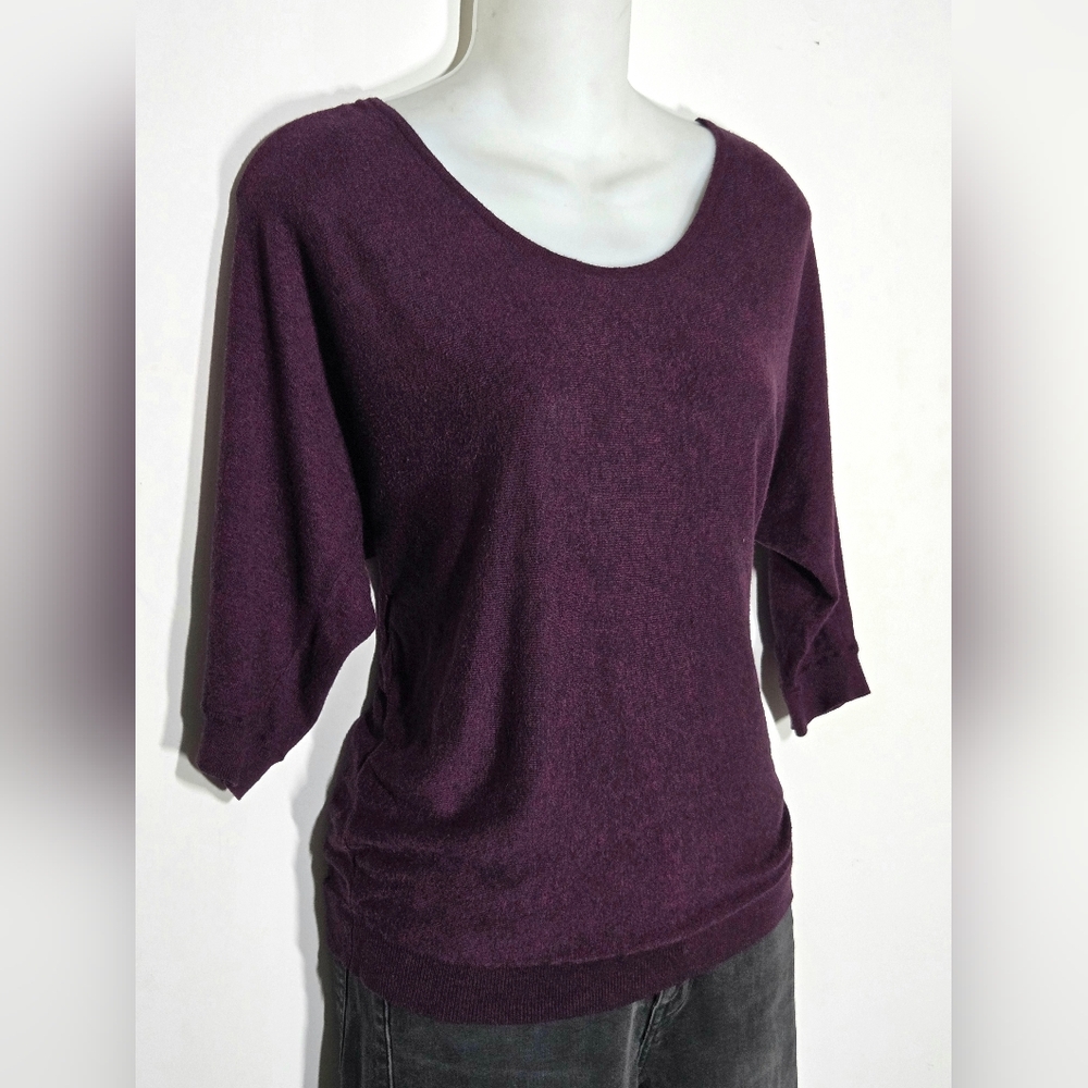 Burgundy Batwing Dolman Sleeve Sweater Top With Lace Back